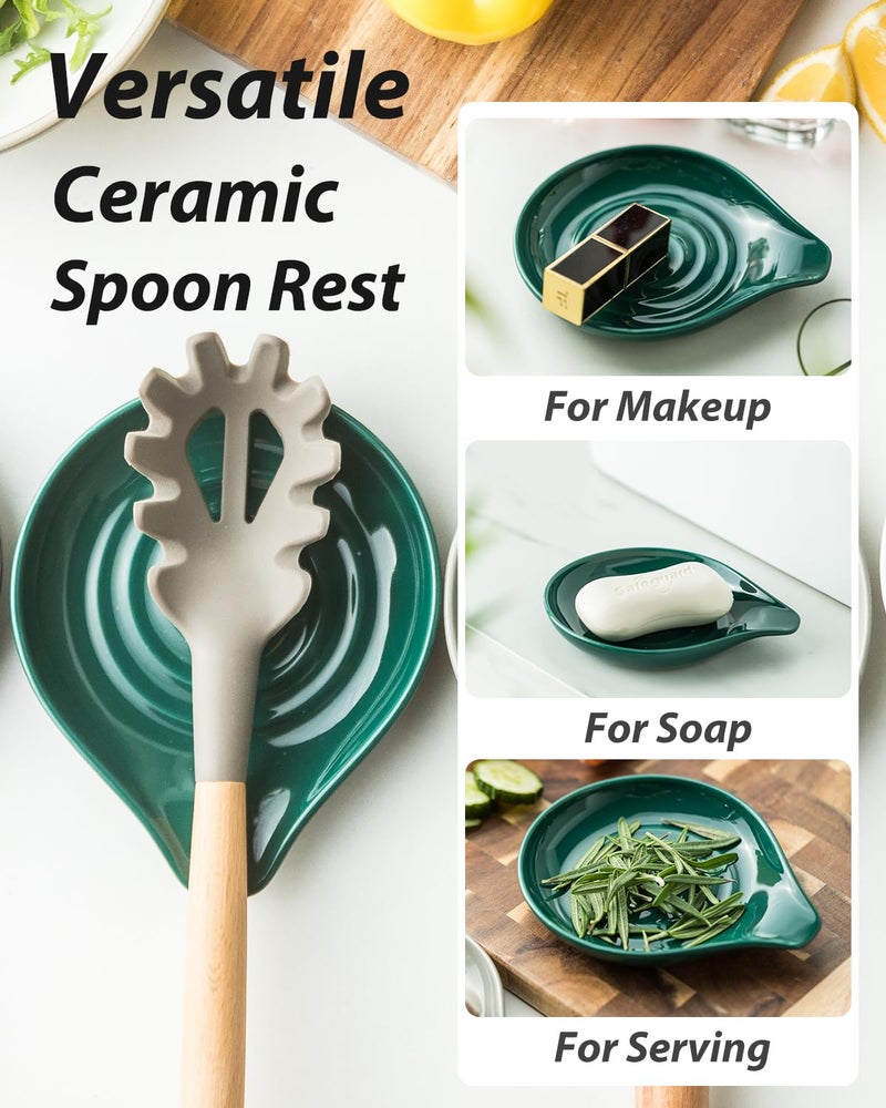 LAUCHUH Spoon Rest for Stove Top Cooking Spoon Holder for Kitchen Countertop Large Holder for Spatula  Spoons or Tongs  Farmhouse Decor  Christmas Gifts  Green - Image 5